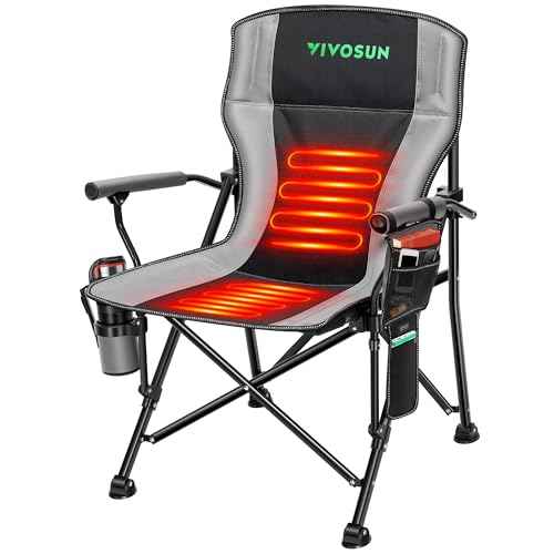 VIVOSUN Heated Camping Chair, Fully Padded Heated Folding Chair with 3 Heat Levels, Cup Holder & Pockets for Camping, Outdoor Sports, Picnics, Battery Not Included