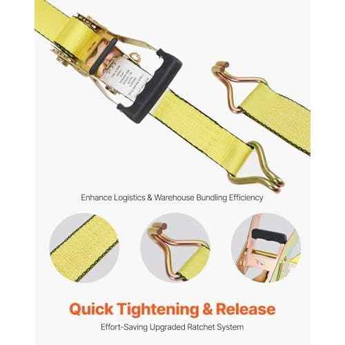 VEVOR Ratchet Tie Down Straps (4-Pack), 10000 lb Break Strength, Heavy Duty Double J Hooks, 2" x 27' with Padded Handles - Ideal for Moving, Securing Cargo, Appliances, Lawn Equipment, and More