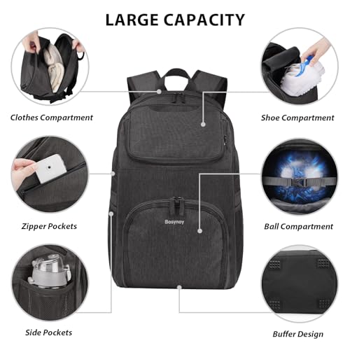 Bosynoy Bowling Backpack with Shoe Compartment - Black