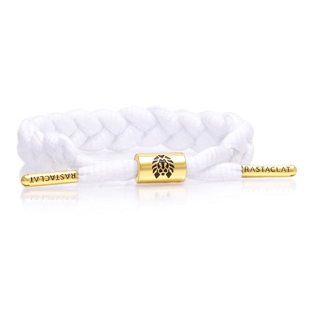 Rastaclat Braided Bracelet for Men and Women - Zion II White/Gold Bracelet | Adjustable Stackable & Braided by Hand (Small/Medium)