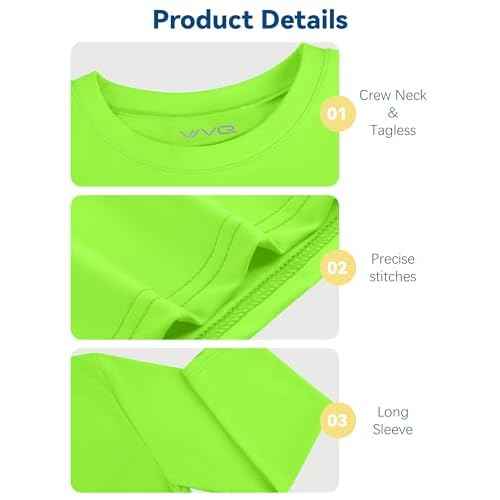 Youth Neon Shirts Dry Fit Long Sleeve Athletic T-Shirts Boys Girls UPF 50+ Quick Dry Neon Shirt for Kids 2T to Youth