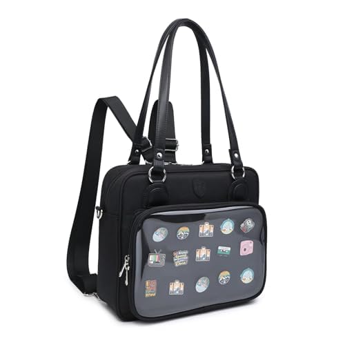 Oxford Ita Bag Crossbody Shoulder Bag Satchel with Pins - Black