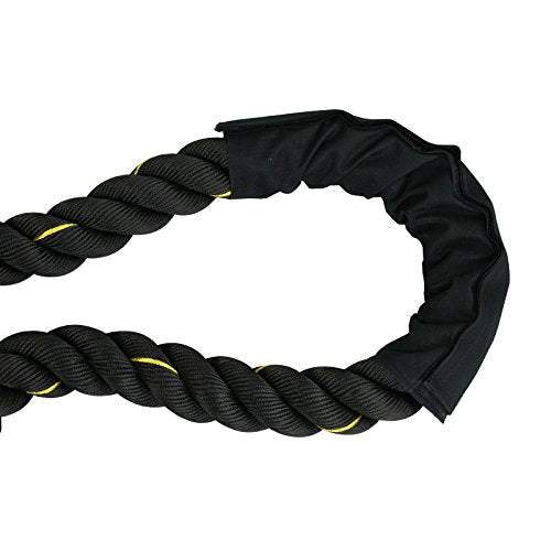 Smartxchoices Black Heavy Battle Rope for Exercise Training Fitness 1.5''Width 30ft Length Workout Ropes Home Gyms Abdominal Muscle Biceps Abs Metabolic Protective Nylon Cover (1.5''*30ft)