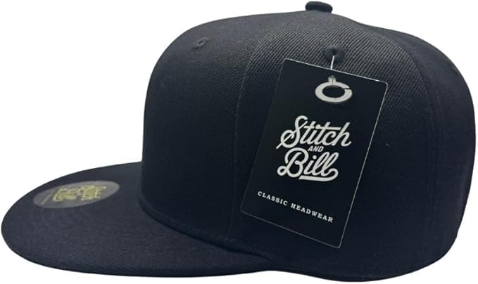 7 1/2 Black Fitted Flat Brim Baseball Cap for Men - Street Urban Style
