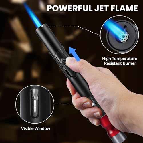SOMGEM Butane Torch Lighter, 5 in 1 Jet Flame Lighters Set with Built-in Cutter Punch, Holder Function, Draw Tool and Twin Nubber, Pen Shaped Windproof Gas Lighter Accessories kit, Mens Gifts