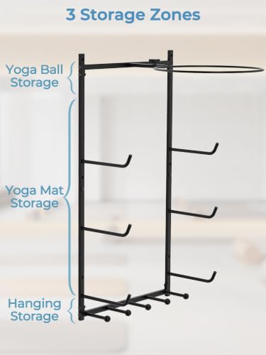 GIGIFTREE Wall Mount Yoga Ball & Mat Organizer - Adjustable Storage Rack