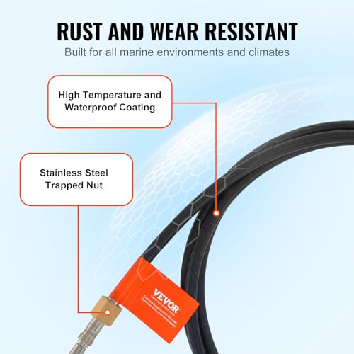 VEVOR Boat Steering Cable, 17 Feet Outboard Marine Rotary Steering Cable, 1/2 Ton High Tensile Strength, Replacement Steering Cable Compatible with Most Single-Station Outboard Steering Systems