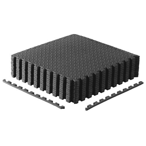 Diamond Black Interlocking EVA Foam Puzzle Floor Tiles - 24 Inch, 1/2 Inch Thick, 12 Tiles