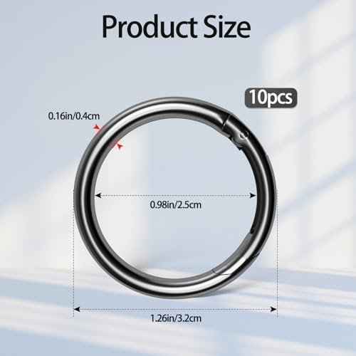 10 Pcs Metal Spring Round Carabiner Inner Diameter 1 Inch O Rings Clip Spring Ring for Keychains, Purse, Bag, Handbag