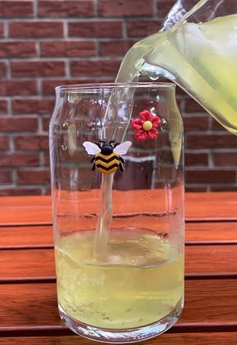 Magnetic Wine Glass Charms Set of 6 with Bee Strawberry Flowers - Reusable Drink Markers