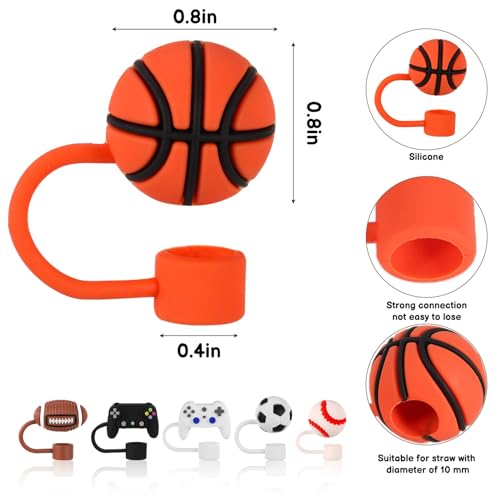 Baseball Straw Cover Caps 12 Pack - BPA-Free Silicone Drink Accessories for Stanley