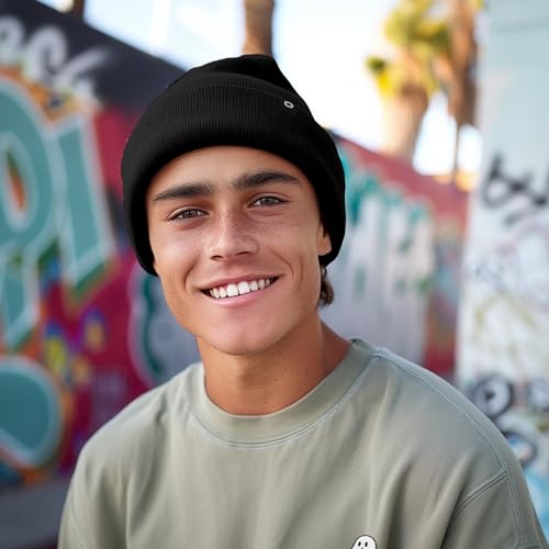 12-Inch Knit Beanie Hat for Cold Weather - One Size Black