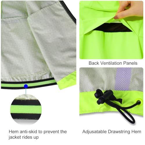 Men's Waterproof Rain Jacket - Reflective Packable Lightweight Outerwear - Fluorescent Yellow, Large
