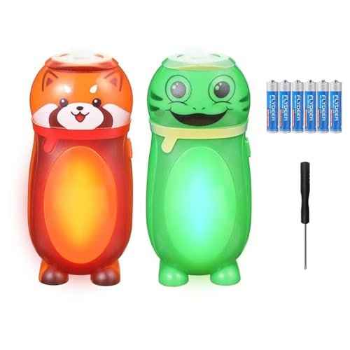 2 Pack Small Mini LED Flashlights for Kids Girls Boys Toddlers Cute Small Animal Flashlight - 2 in 1 Camping Lantern Flashlight - Christmas Gifts Stocking Stuffers Party Favors Halloween