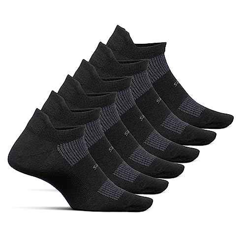 Feetures High Performance Ultra Light Ankle Sock - No Show Socks for Women & Men with Heel Tab - Black, Small - (6 Pair)