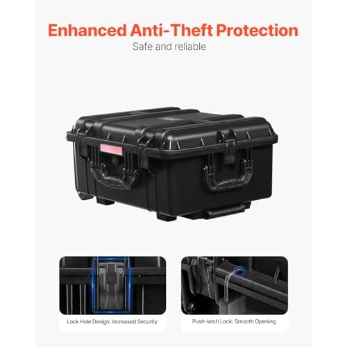VEVOR Weatherproof Hard Case, Heavy Duty Protective Dry Box with Pre-Cut Foam, Wheels & Retractable Pull Handles for Travel, Hunt, Military, Tactical, IP67 Waterproof Case for Cameras(57x45x28)