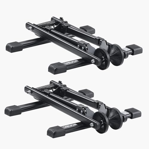 VEVOR Bike Racks 2 Pack, Fits 20 to 29 Inch Mountain & Road Bikes, Alloy Steel Rust-Resistant Bike Floor Stand Rack, Foldable Bicycle Stand for Entryway, Garage, Home Bikes Parking & Storage, Black