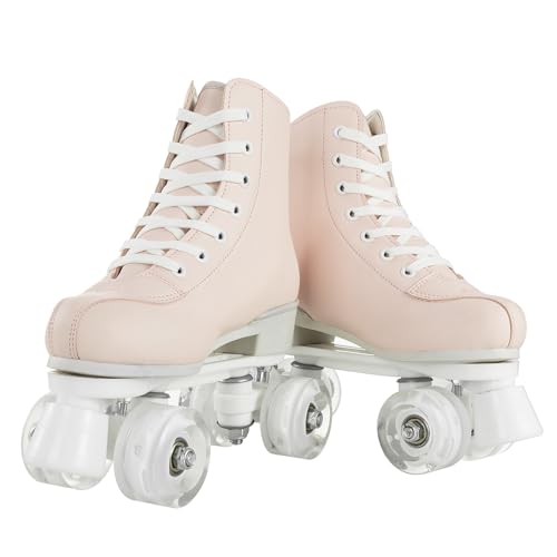 Pink High-Top Four-Wheel Roller Skates for Women, Indoor Outdoor, Size 7.5