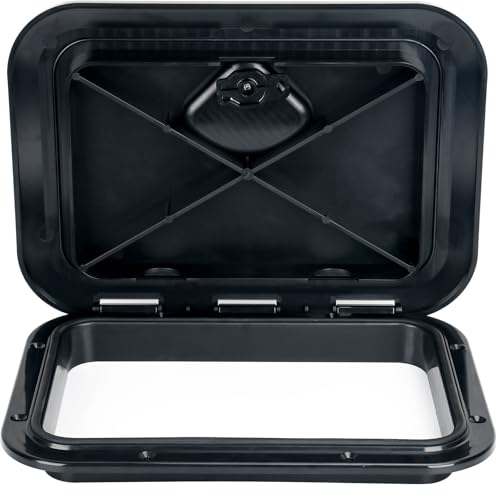 Marine Deck Access Hatch 14-Inch Black Rectangle Boat Hatch & Lid - Weatherproof
