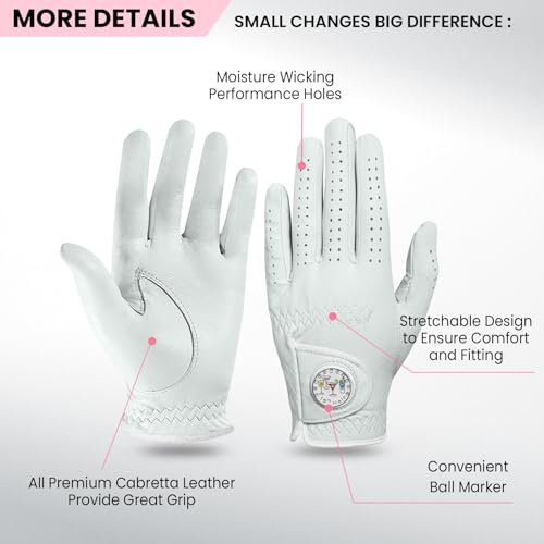 Women's Golf Gloves Cabretta Leather Left Medium with Detachable Ball Marker