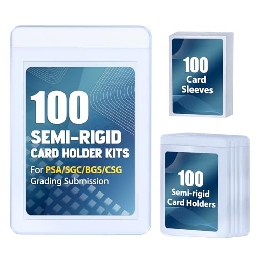 SAMYUCHO 100 Pack Semi-Rigid Card Holders with 1/2-Inch Lip and 100 Penny Sleeves - Double Protection for Collectible Cards - Variation: 100pcs+100pcs