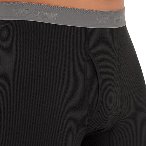 Mens Waffle Thermal Long Johns Bottoms - Black, Large, Premium Underwear