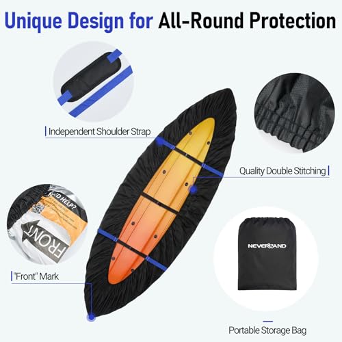 Waterproof Kayak Cover for 9.3-10.5 ft Kayaks - Black, Heavy-Duty Outdoor Storage
