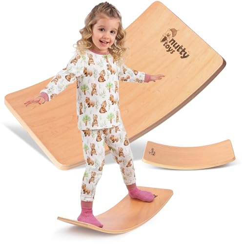 Nutty Toys Mini Wooden Wobble Balance Board for Kids & Adults - Natural Wood Toy