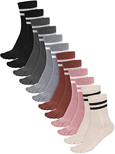 Breathable Cotton Toe Socks for Running & Athletic Activities - Multicolor, 6 Pairs