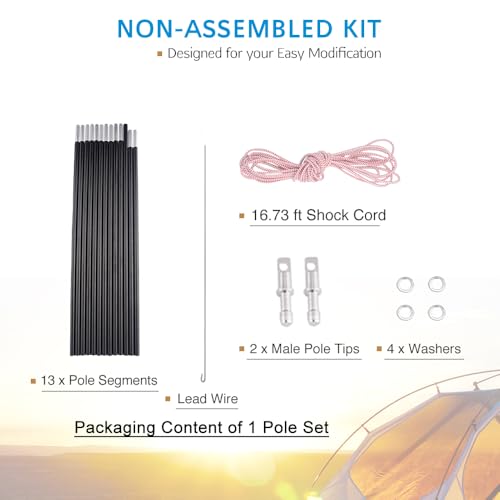 16 Ft Aluminum Tent Pole Replacement Kit with Female & Male Ends - Lightweight Repair