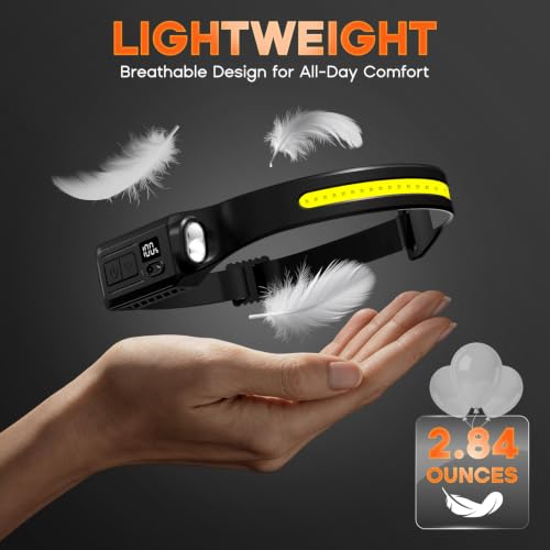 Rechargeable LED Headlamp 4 Pack with Motion Sensor, 230° Wide Beam - Black