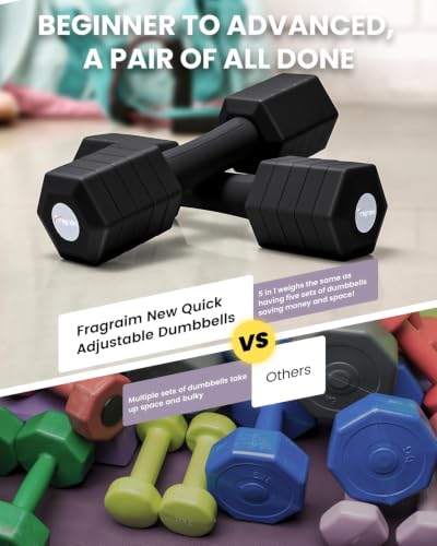Black 12 lb Adjustable Dumbbell Set with Soft Rubber Handles - 4-in-1 Fitness Weights for Women Men