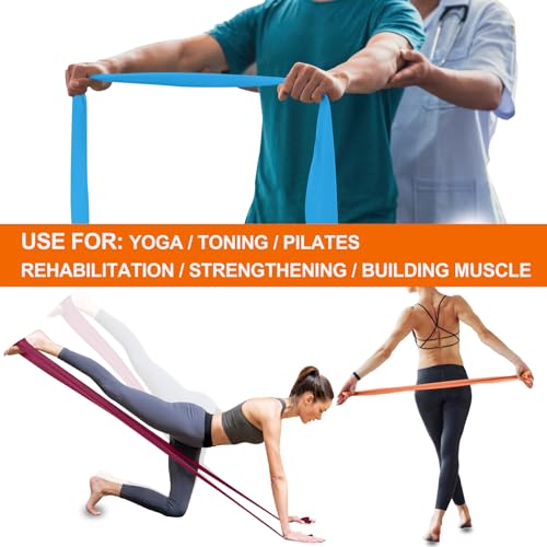 Resistance Bands Set 6.9FT Long Non-Latex Exercise Bands for Yoga Pilates & Rehab - Orange, Blue, Purple