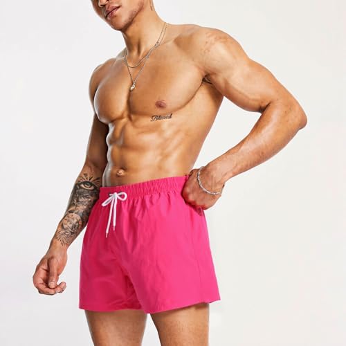 Mens Swim Trunks 5" with Mesh Lining Quick Dry Beach Shorts - Small Pink