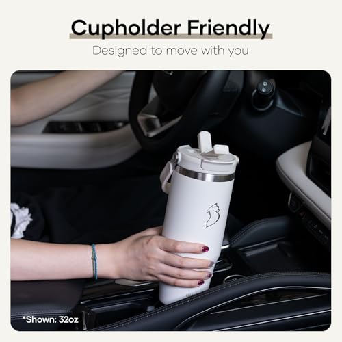 Insulated 40 oz Water Tumbler with Handle and 2-in-1 Lid - Beige