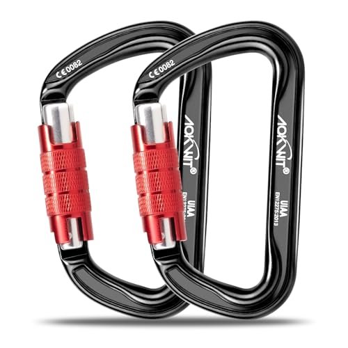 30KN Auto Locking Carabiner Clip Twist Lock UIAA Certified Large Climbing Carabiner Heavy Duty Carabiner for Rock Tree Climbing Rappelling Mountaineering Caving Rescue Arborist Aerial Yoga (2PCS)