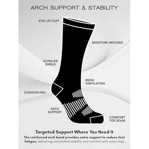 Men's Cushioned Moisture-Wicking Crew Socks (4-Pack) Mid-Weight Work Socks Moisture-Wicking, Arch Support, Fits Sizes 6-12
