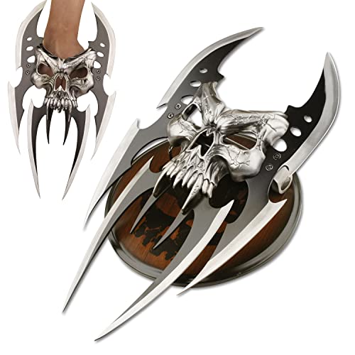 Fantasy Claw Display Knife with Skull and Wooden Stand - 13 Inch Stainless Steel Collectible