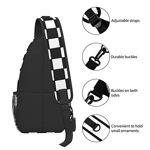 Checkered Black White Sling Backpack - Outdoor Crossbody Daypack Bag