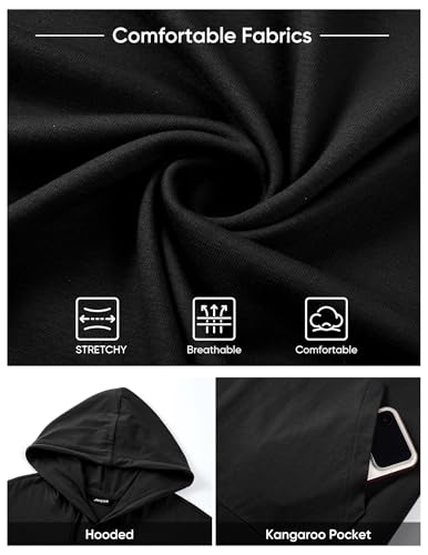 Men's Short Sleeve Hoodie T-Shirt with Pocket - Lightweight & Comfortable, Medium Black