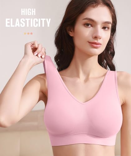 X-Large 07-6 Pack Women’s Seamless Sports Bras with Removable Pads - Black White Nude Pink Purple Lake Blue