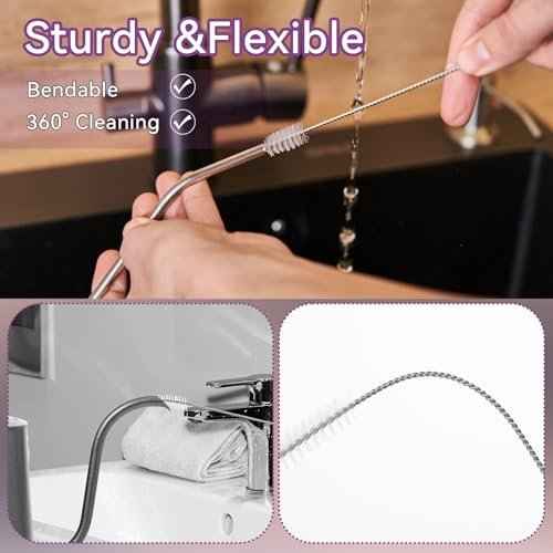 12PCS Replacement Straws Compatible with Owala 24oz/32oz with 2 Cleaning Brushes 6 Reusable Stainless Steel Straw 2 Water Bottle Seal Ring 2 Replacement Stopper for Owala Freesip (Grey)