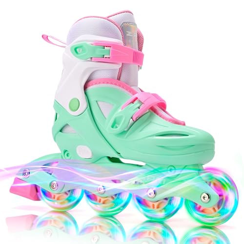 Kids Adjustable Inline Skates for Boys Girls Youth - Green Medium, 13C-2.5Y US