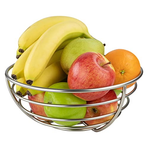 Euro Satin Nickel Fruit Bowl - Open Wire Design for Kitchen Countertop