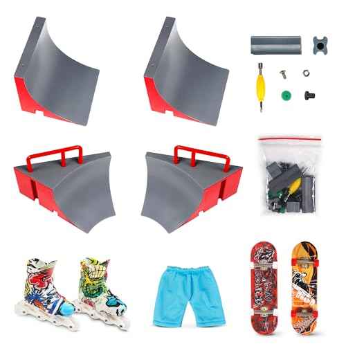 BROKIG TechToy Finger Skateboards Park for Kids,Mini Fingerboard Skatepark Training Finger Boards Toys Ramp Set Kit Boys Gift (HB06)