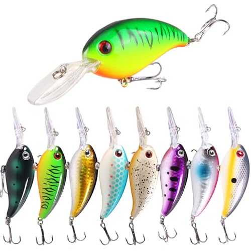 Deep Diving Crankbait Lures Kit - 8 Assorted Hard Swimbaits for Freshwater & Saltwater