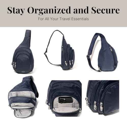 Baggallini Securtex¢ç Anti-Theft Triple Zip Sling - Travel Backpack Sling Bag Crossbody - RFID Wallet Locking Zipper