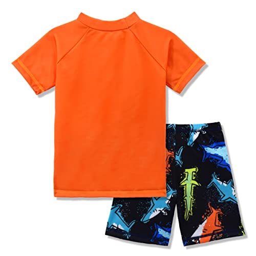 Kids Short Sleeve Dinosaur Rash Guard Swimwear Set - 5-6 Years Orange
