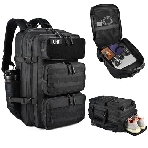 Military Tactical Backpack 50L with Shoe Compartment Black - 3 Day Assault Pack