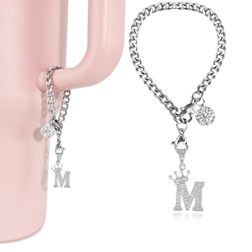Personalized Silver Crown Letter Charm M for Tumblers & Keychains - Sparkling Rhinestones
